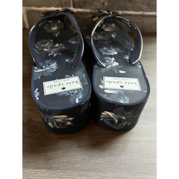 Kate Spade Blue Floral Wedge Sandals Size 9 Thong Summer Beach Party - Picture 14 of 16